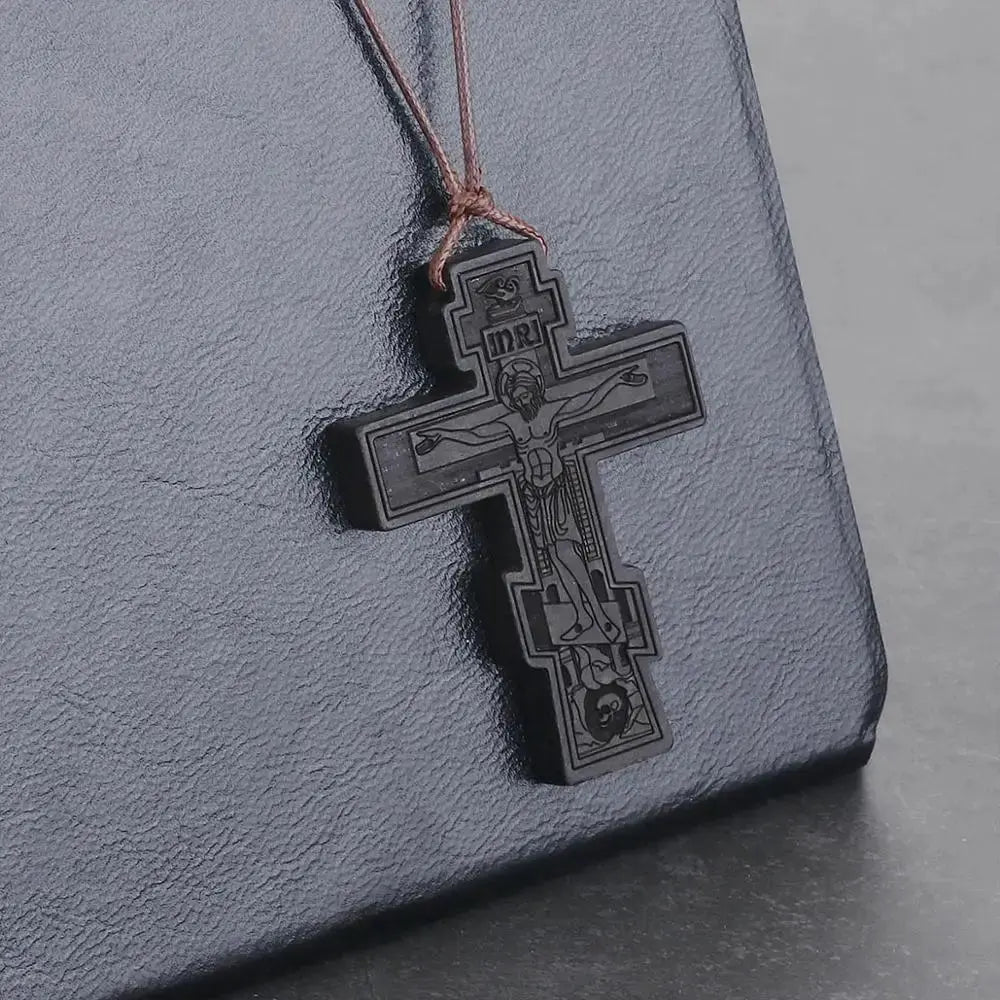 INRI red and black wood cross necklace rope chain religious nowadaysfashion