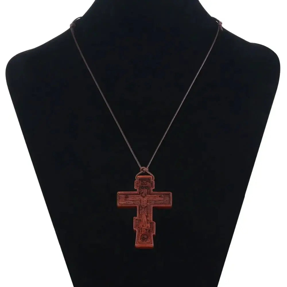 INRI red and black wood cross necklace rope chain religious - Blade & Thread