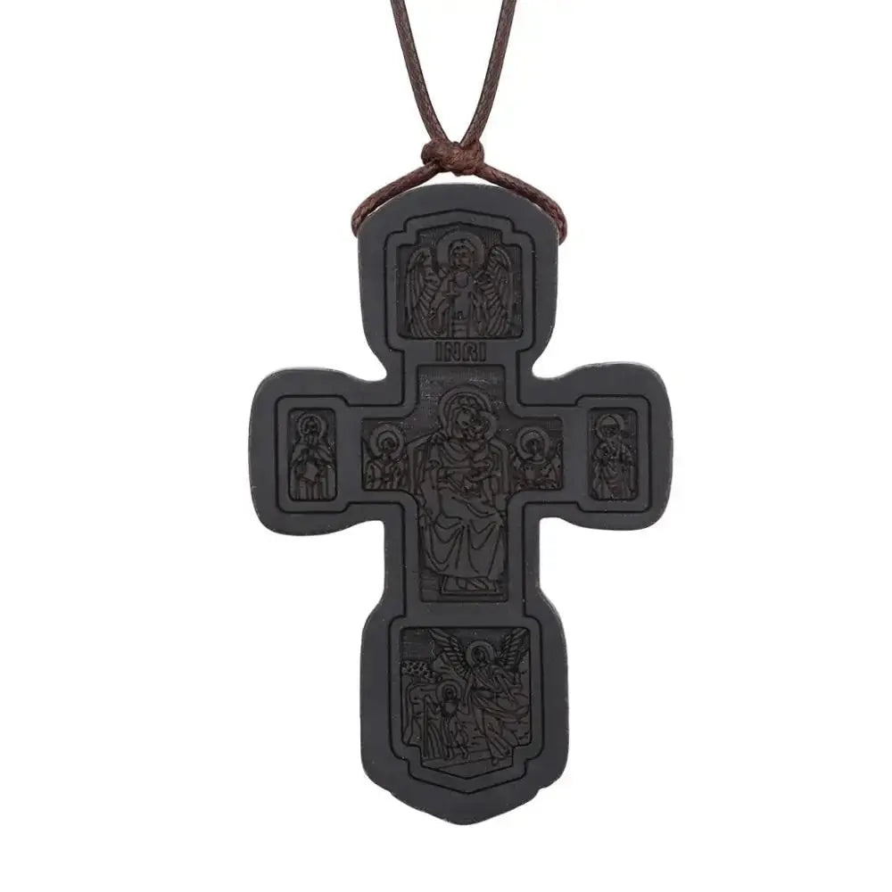 INRI red and black wood cross necklace rope chain religious - Blade & Thread