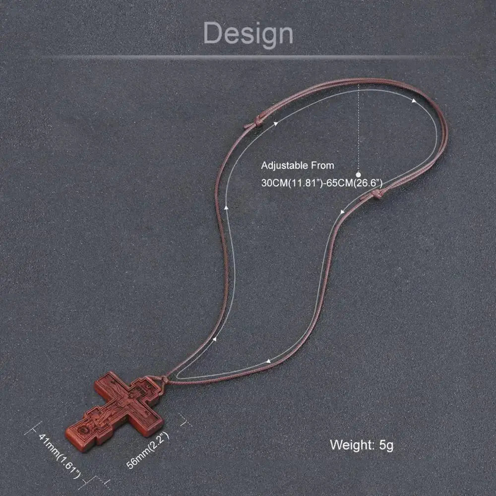 INRI red and black wood cross necklace rope chain religious - Blade & Thread