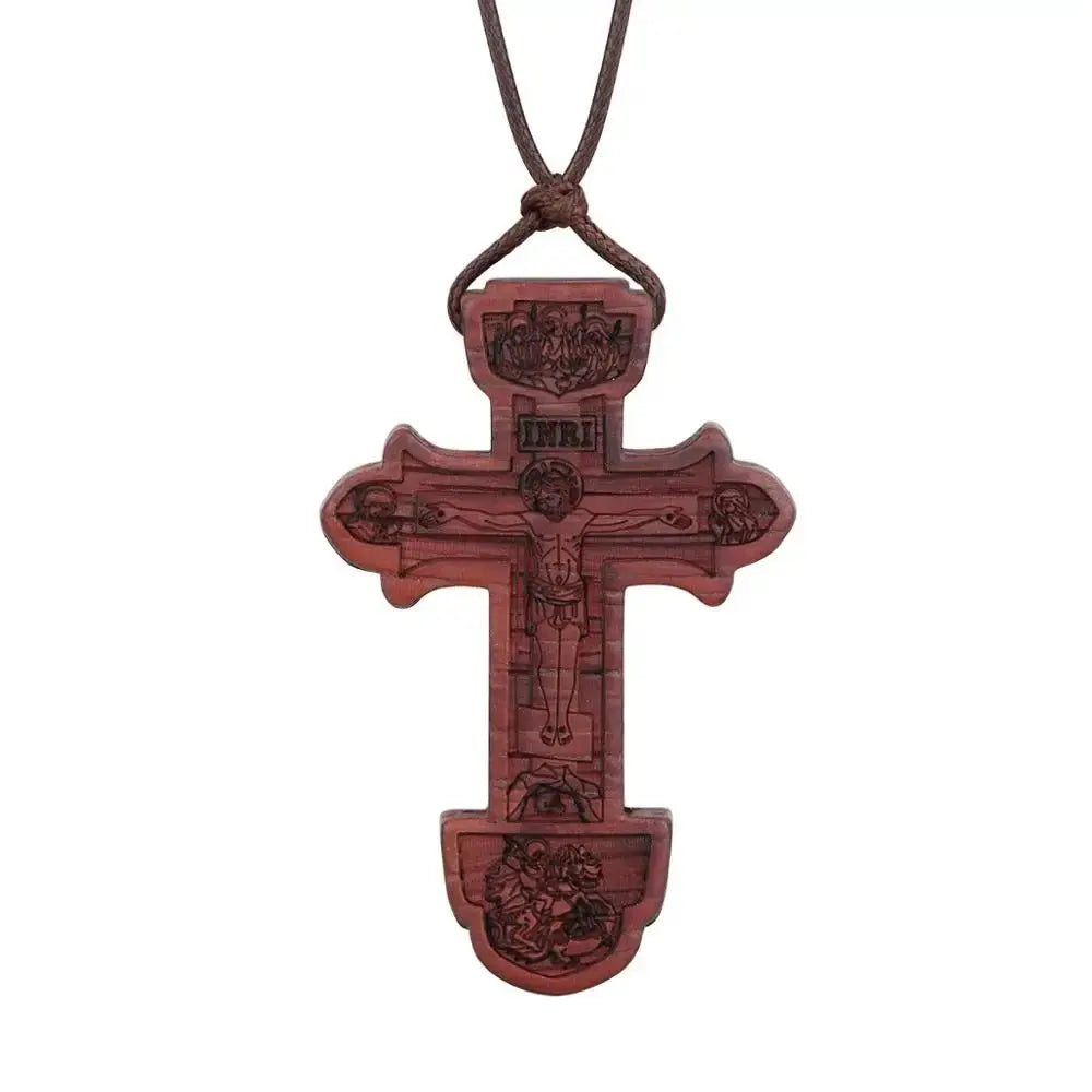 INRI red and black wood cross necklace rope chain religious - Blade & Thread