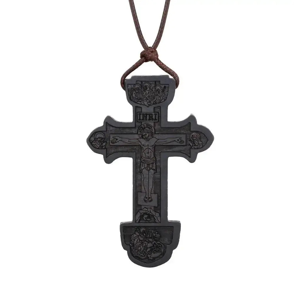 INRI red and black wood cross necklace rope chain religious - Blade & Thread