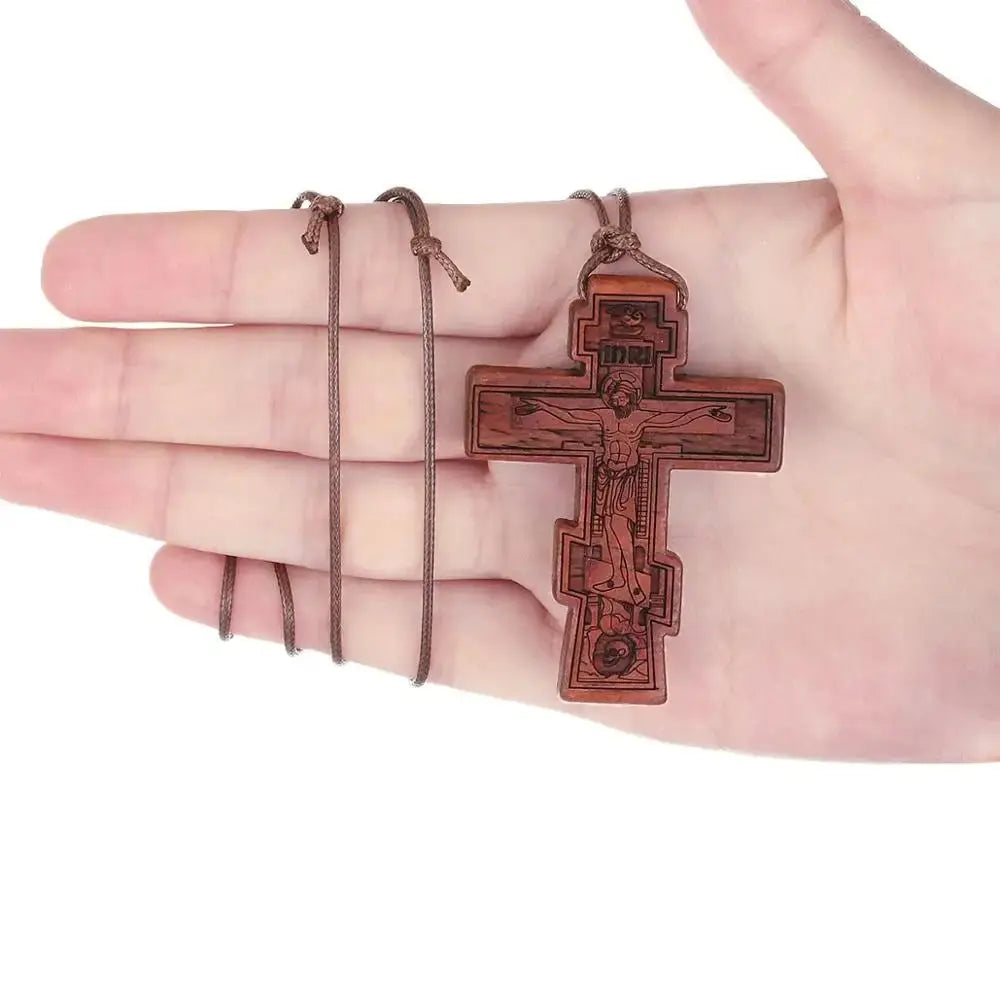 INRI red and black wood cross necklace rope chain religious - Blade & Thread