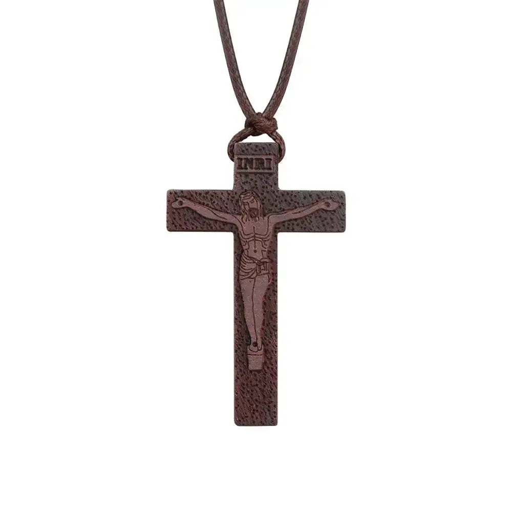 INRI red and black wood cross necklace rope chain religious nowadaysfashion
