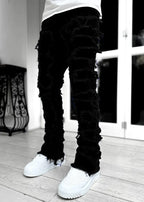 Ins Fringes Ripped Trousers Individual Patched Pants Long Tight Fit Stacked Jeans for Mens Clothing Blade & Thread