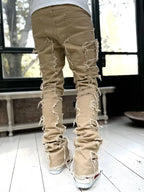 Ins Fringes Ripped Trousers Individual Patched Pants Long Tight Fit Stacked Jeans for Mens Clothing Blade & Thread