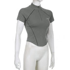 Invisible Zipper Stand Collar Short Sleeve Top Slim Fit Bottom T-Shirt nowadaysfashion
