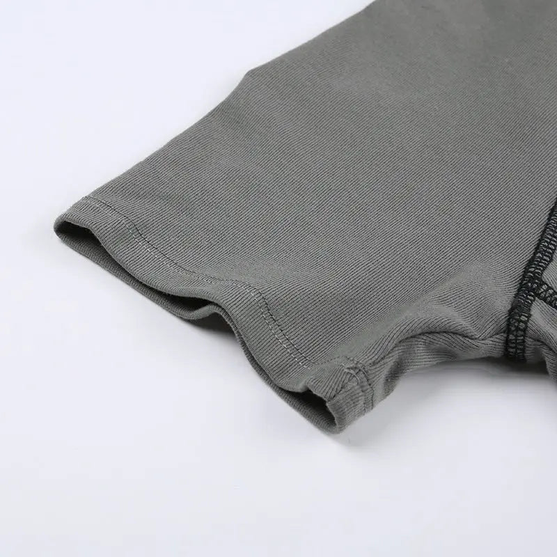 Invisible Zipper Stand Collar Short Sleeve Top Slim Fit Bottom T-Shirt - Blade & Thread