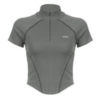 Invisible Zipper Stand Collar Short Sleeve Top Slim Fit Bottom T-Shirt nowadaysfashion