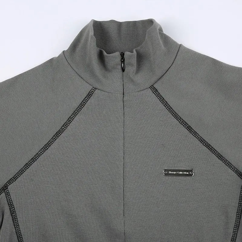 Invisible Zipper Stand Collar Short Sleeve Top Slim Fit Bottom T-Shirt - Blade & Thread