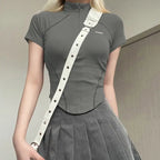Invisible Zipper Stand Collar Short Sleeve Top Slim Fit Bottom T-Shirt nowadaysfashion