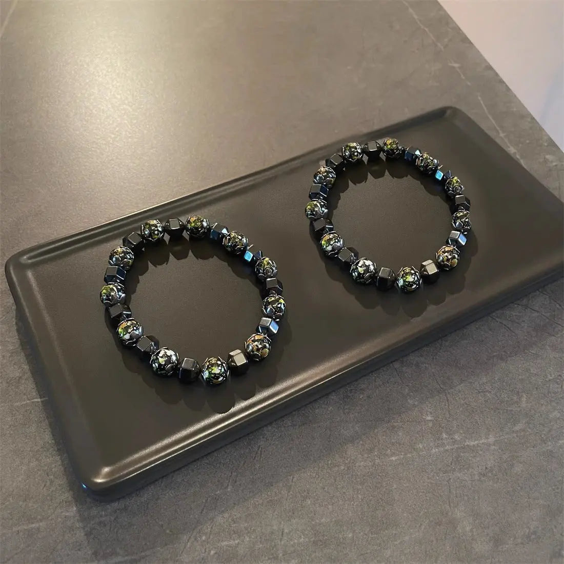 Irregular black gallstone stitching bracelet - Blade & Thread