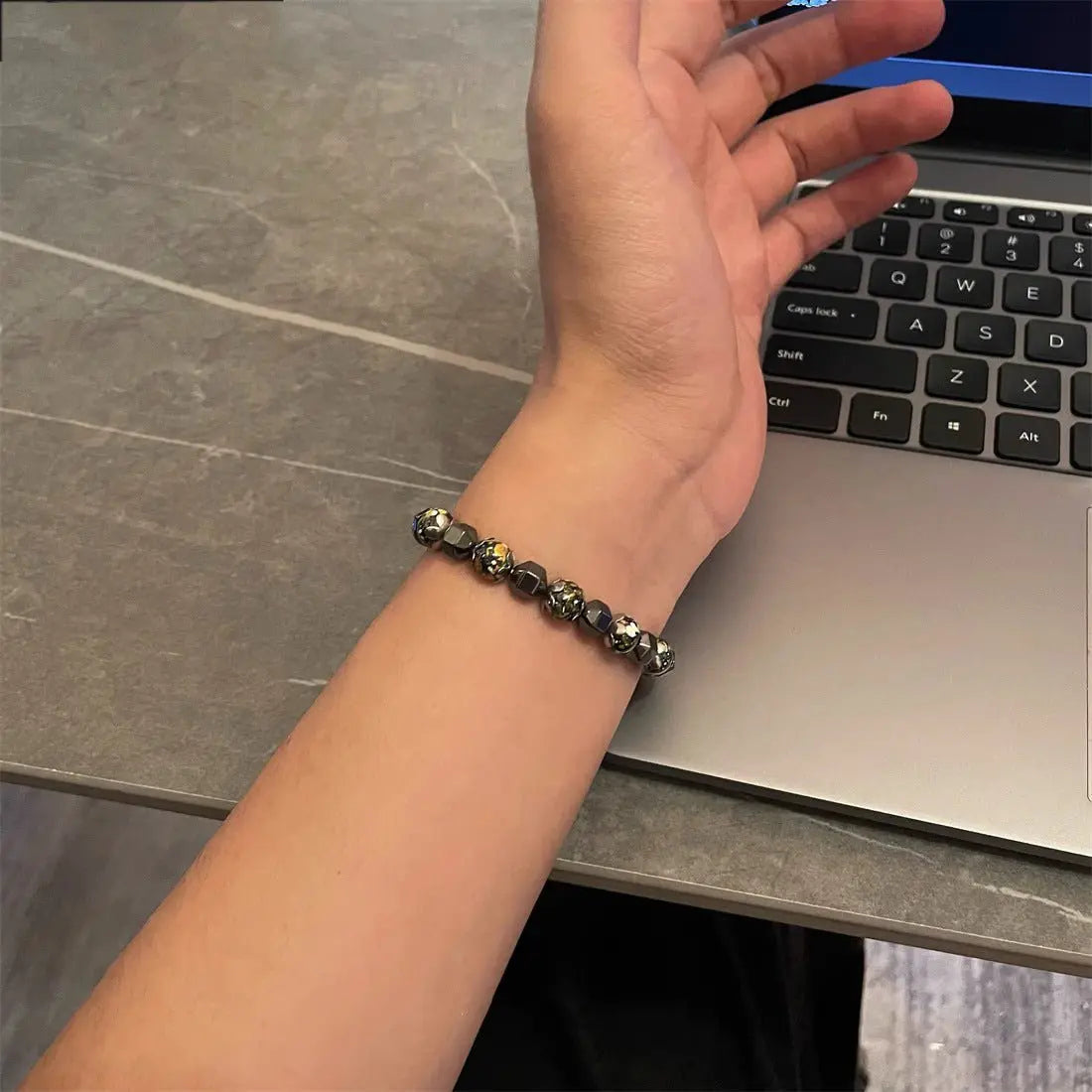 Irregular black gallstone stitching bracelet - Blade & Thread