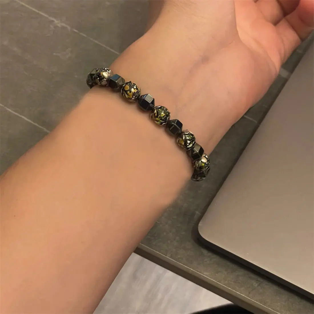 Irregular black gallstone stitching bracelet - Blade & Thread