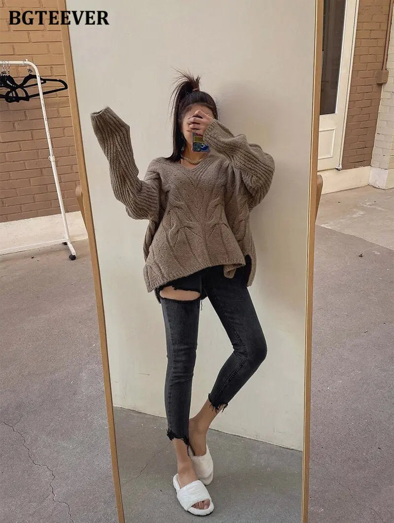 Irregular Ripped Holes Women Pencil Denim Jeans Stylish High Waist Stretched - Blade & Thread