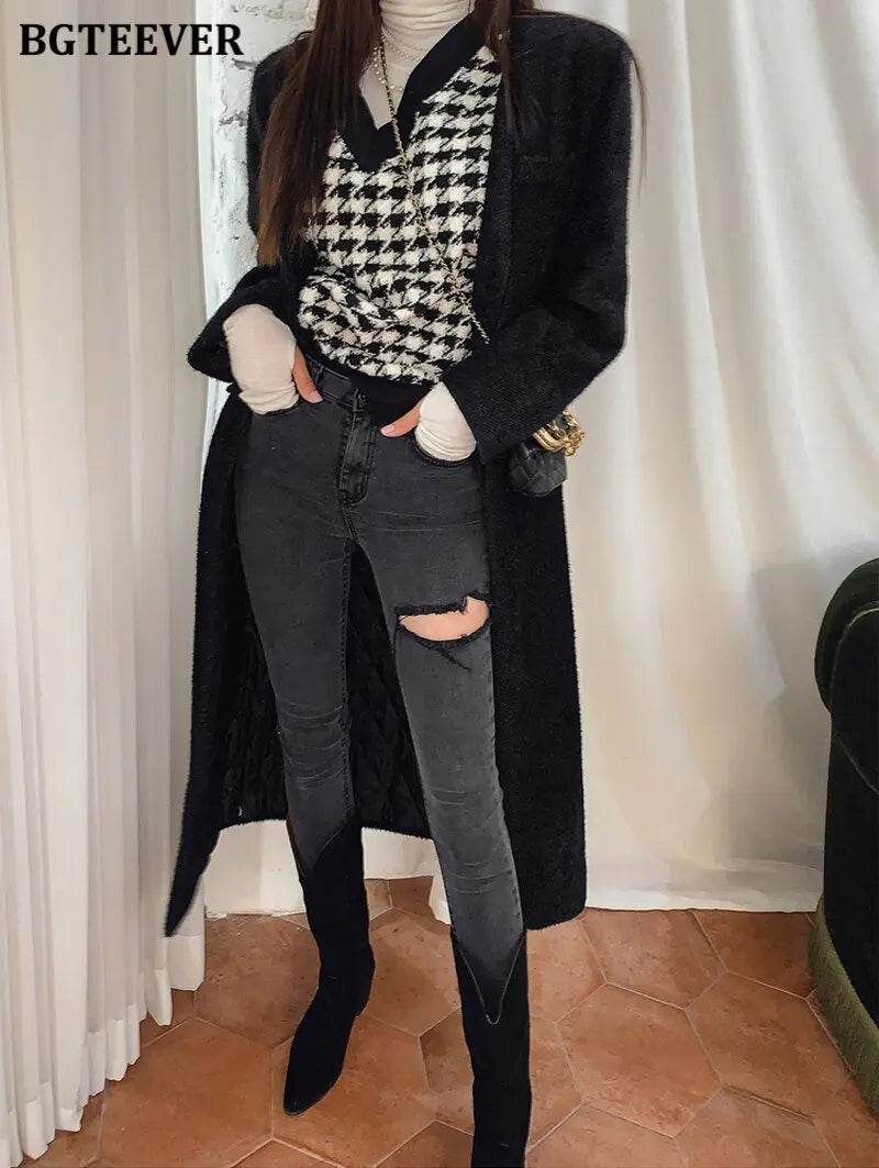 Irregular Ripped Holes Women Pencil Denim Jeans Stylish High Waist Stretched - Blade & Thread