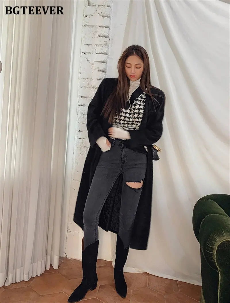Irregular Ripped Holes Women Pencil Denim Jeans Stylish High Waist Stretched - Blade & Thread