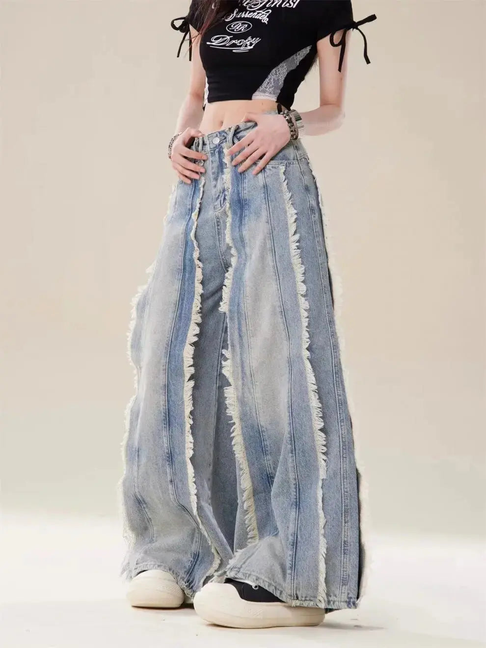 Jeans Destroyed Loose Burrs Wide Leg Bootcut Pants My Store 2