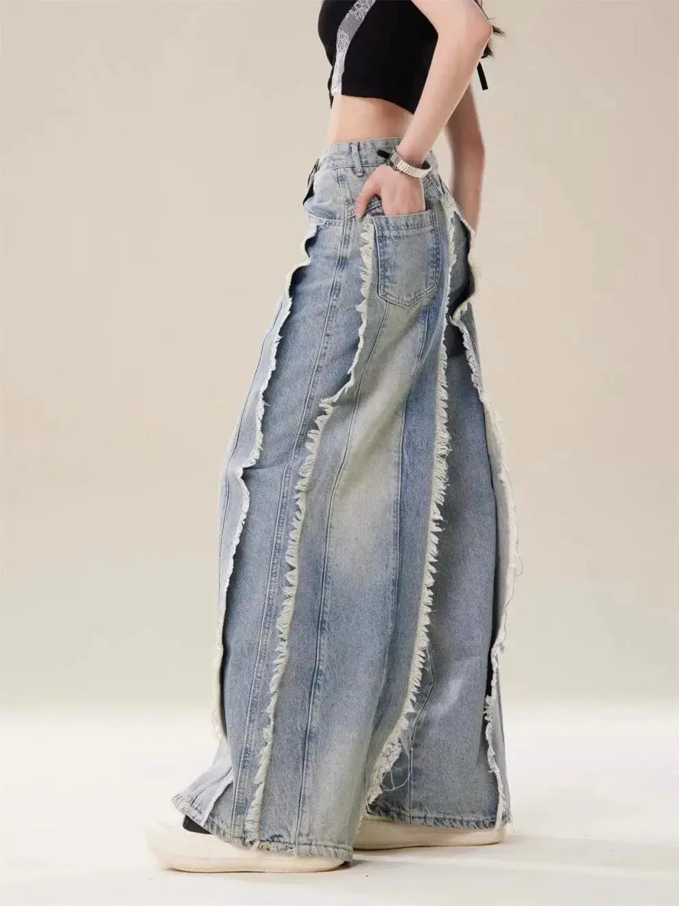 Jeans Destroyed Loose Burrs Wide Leg Bootcut Pants My Store 2