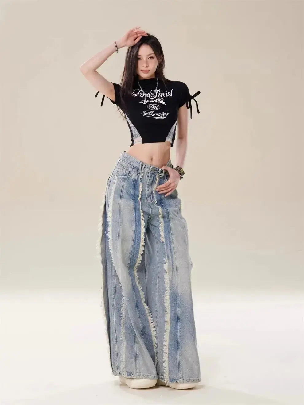 Jeans Destroyed Loose Burrs Wide Leg Bootcut Pants My Store 2