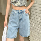Jeans Shorts Summer High Waist Pockets Female Wide Leg Denim Shorts nowadaysfashion