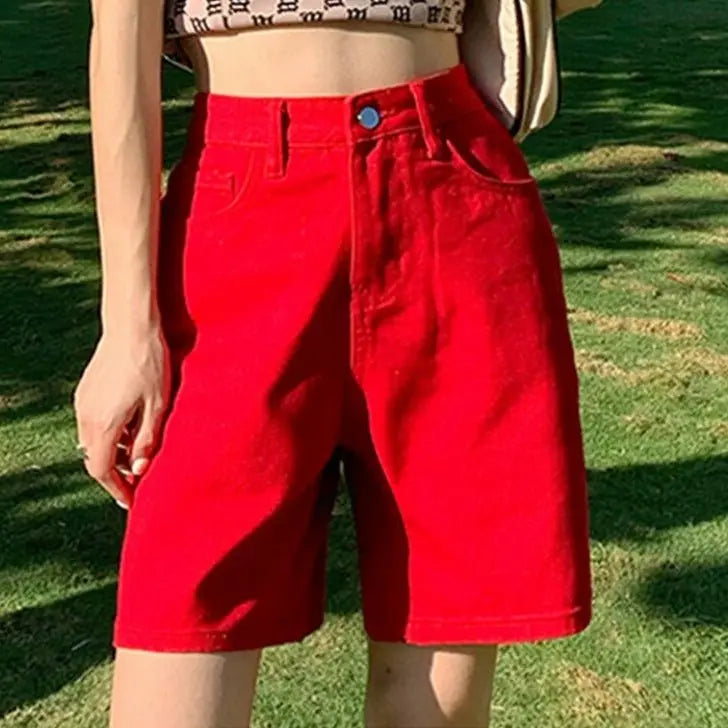 Jeans Shorts Summer High Waist Pockets Female Wide Leg Denim Shorts - Blade & Thread