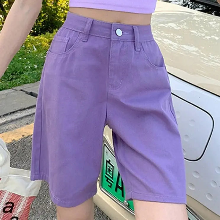 Jeans Shorts Summer High Waist Pockets Female Wide Leg Denim Shorts - Blade & Thread