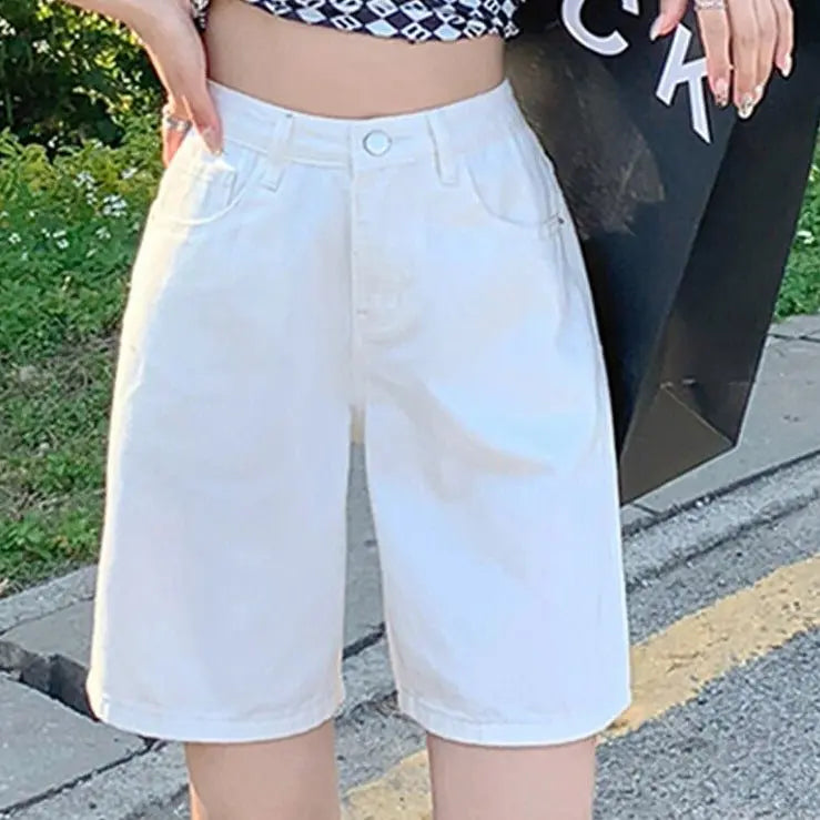 Jeans Shorts Summer High Waist Pockets Female Wide Leg Denim Shorts - Blade & Thread