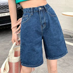 Jeans Shorts Summer High Waist Pockets Female Wide Leg Denim Shorts nowadaysfashion