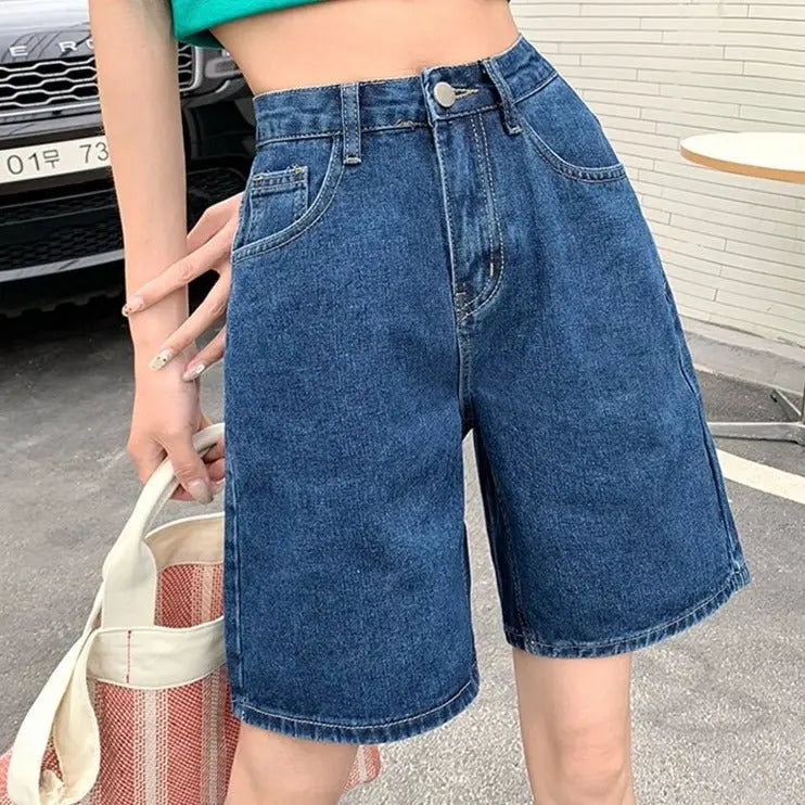Jeans Shorts Summer High Waist Pockets Female Wide Leg Denim Shorts - Blade & Thread