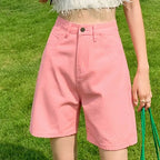 Jeans Shorts Summer High Waist Pockets Female Wide Leg Denim Shorts nowadaysfashion