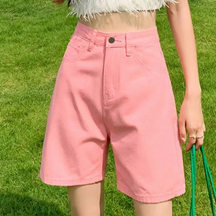 Jeans Shorts Summer High Waist Pockets Female Wide Leg Denim Shorts nowadaysfashion
