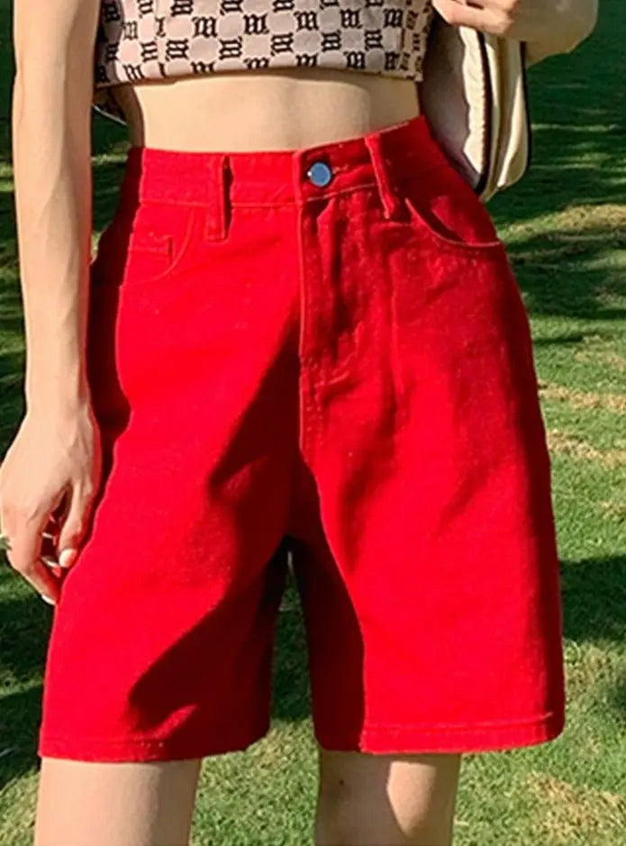 Jeans Shorts Summer High Waist Pockets Female Wide Leg Denim Shorts nowadaysfashion