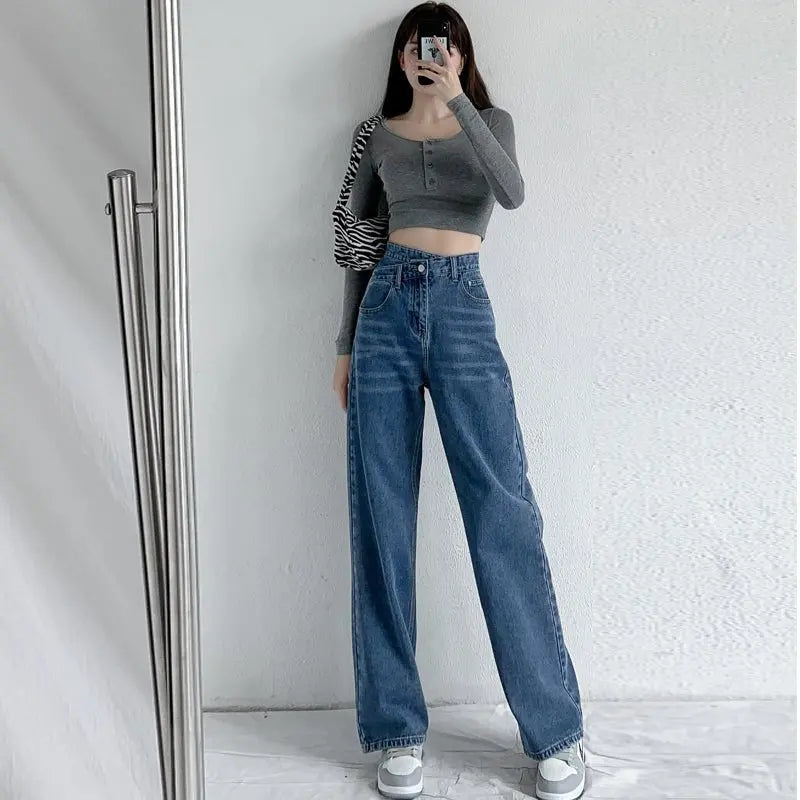 Jeans Women Wide Leg Pants Mom Femme High Waist Woman Trousers - Blade & Thread