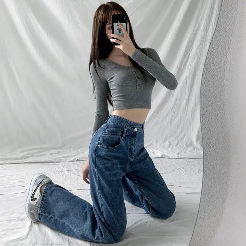 Jeans Women Wide Leg Pants Mom Femme High Waist Woman Trousers - Blade & Thread