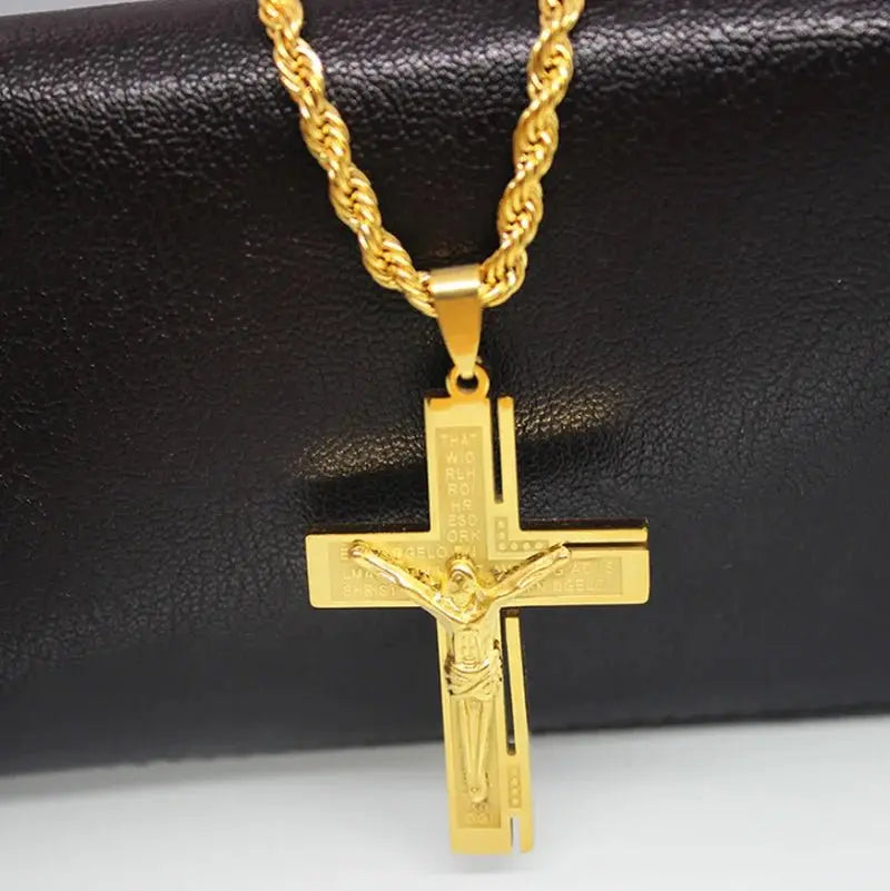 Jesus Christ Cross Necklace Gold Color Cross - Blade & Thread