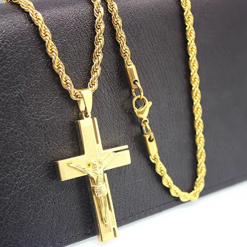 Jesus Christ Cross Necklace Gold Color Cross - Blade & Thread