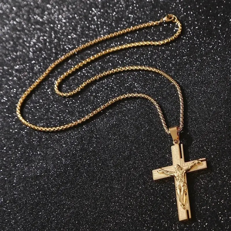 Jesus Christ Cross Necklace Gold Color Cross - Blade & Thread