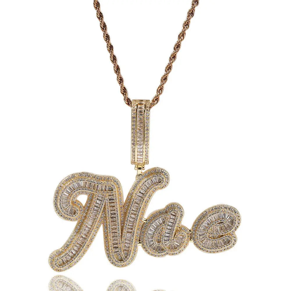 JON Stitching Diamond Letter Pendant Hip Hop Necklace - Blade & Thread