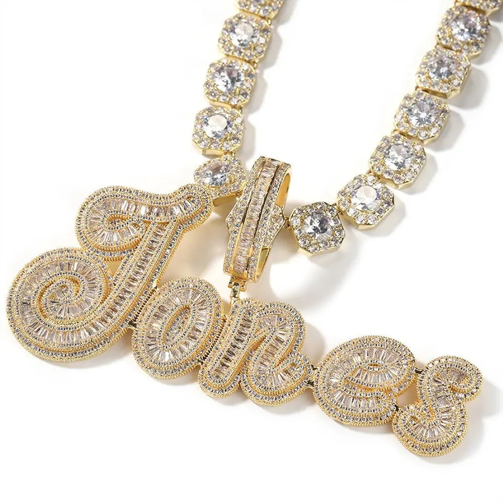 JON Stitching Diamond Letter Pendant Hip Hop Necklace - Blade & Thread