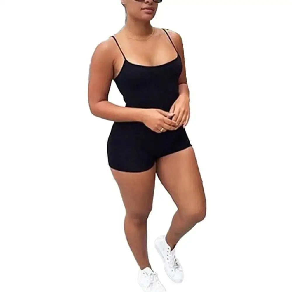 Jumpsuit Shorts Spaghetti Strap Sleeveless Bodysuit Bodycon Sports - Blade & Thread