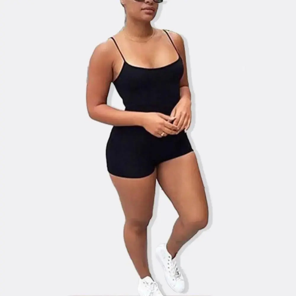 Jumpsuit Shorts Spaghetti Strap Sleeveless Bodysuit Bodycon Sports - Blade & Thread