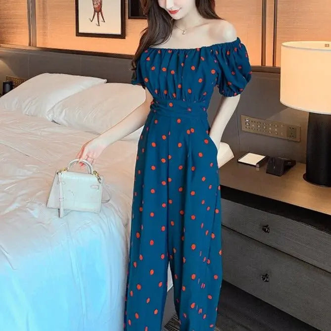 Jumpsuit Summer 2022 Long Overalls Wide Leg Pants for Women Polka Dot Rompers - Blade & Thread