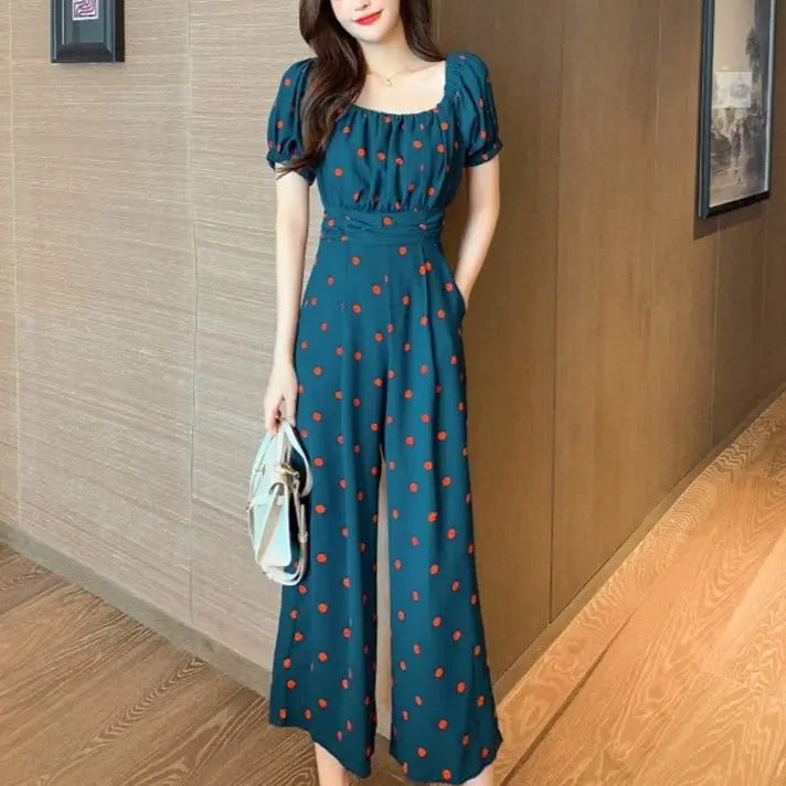 Jumpsuit Summer 2022 Long Overalls Wide Leg Pants for Women Polka Dot Rompers nowadaysfashion