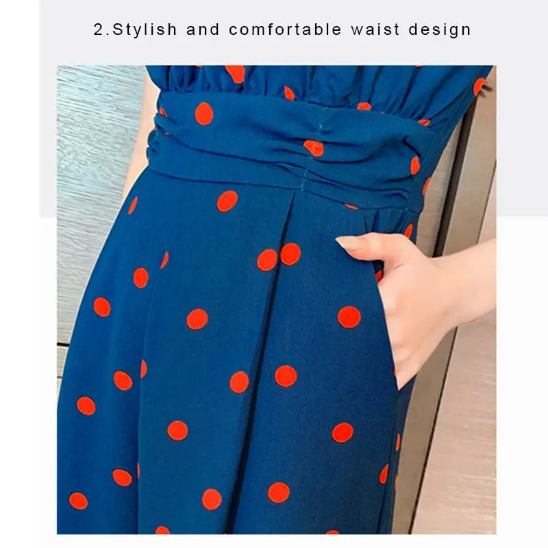 Jumpsuit Summer 2022 Long Overalls Wide Leg Pants for Women Polka Dot Rompers - Blade & Thread
