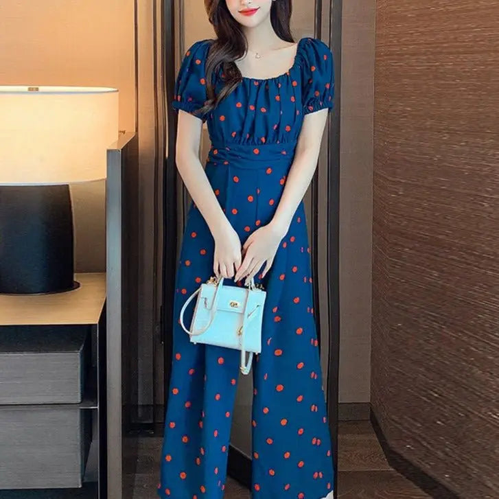 Jumpsuit Summer 2022 Long Overalls Wide Leg Pants for Women Polka Dot Rompers - Blade & Thread