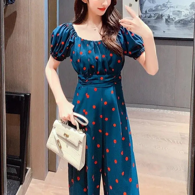 Jumpsuit Summer 2022 Long Overalls Wide Leg Pants for Women Polka Dot Rompers - Blade & Thread