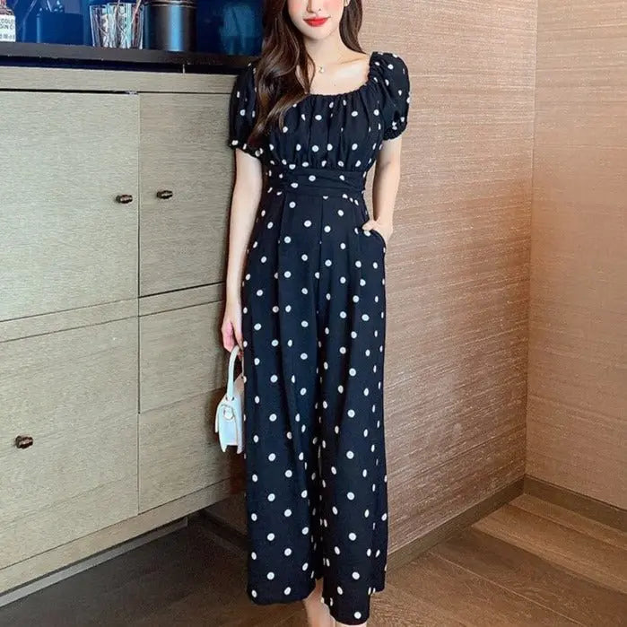 Jumpsuit Summer 2022 Long Overalls Wide Leg Pants for Women Polka Dot Rompers - Blade & Thread