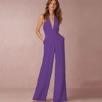Jumpsuits for Women 2022 Sexy Polyester Backless Wide Leg Pants Sleeveless Summer Rompers nowadaysfashion