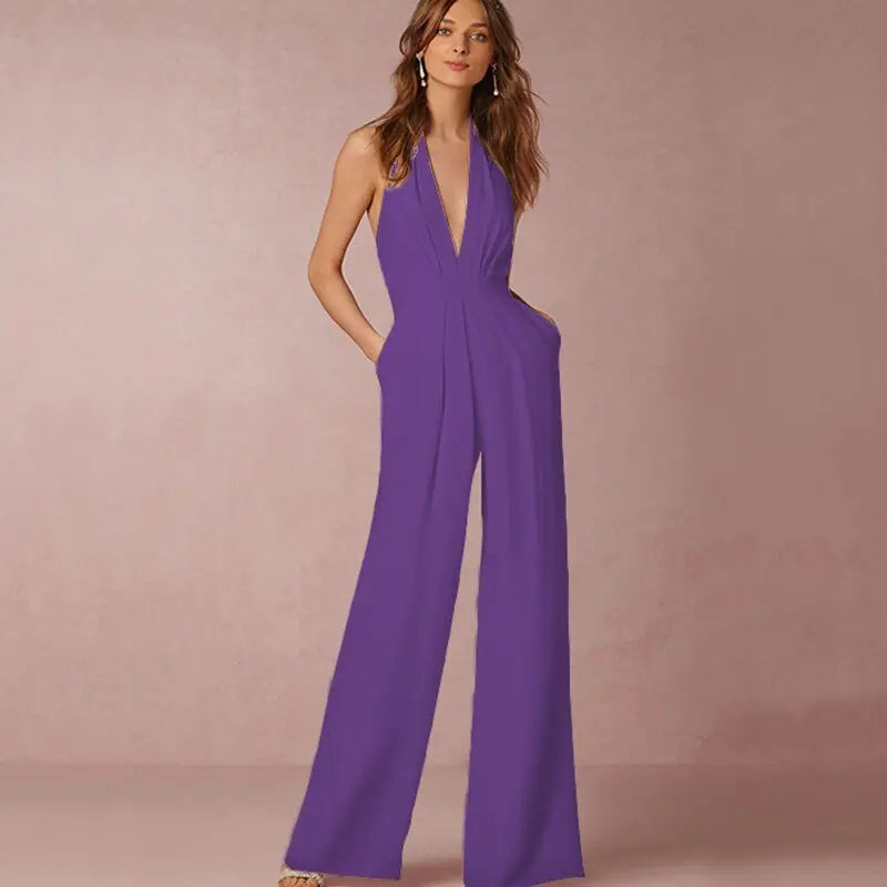 Jumpsuits for Women 2022 Sexy Polyester Backless Wide Leg Pants Sleeveless Summer Rompers - Blade & Thread